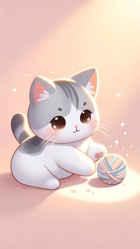 Cute Cat And Ball Phone Wallpaper