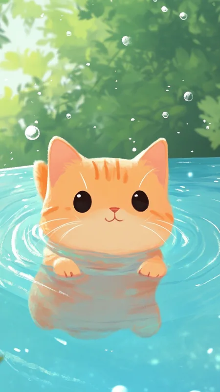 Cute Cat Swimming In The Pool HD Wallpaper