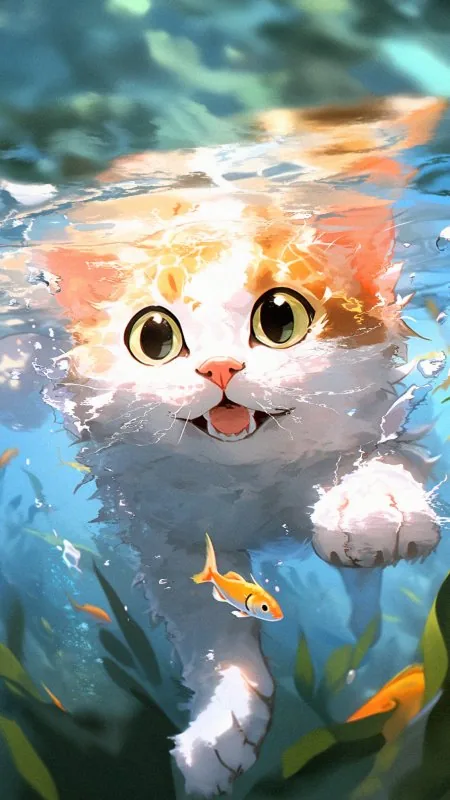 Cute Cat Underwater Wallpaper