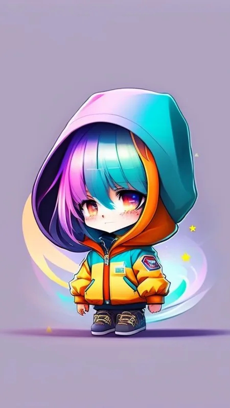 Chibi Girl Rainbow Hoodie Cute Wallpaper