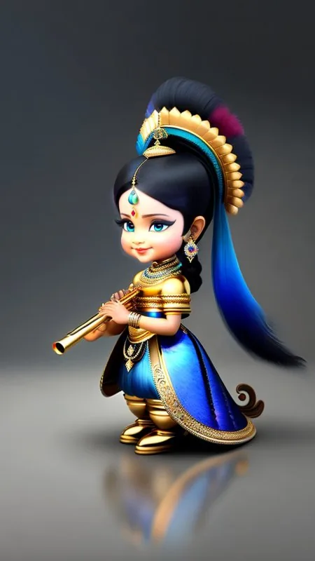 Chibi Krishna Playing Flute Cute Wallpaper