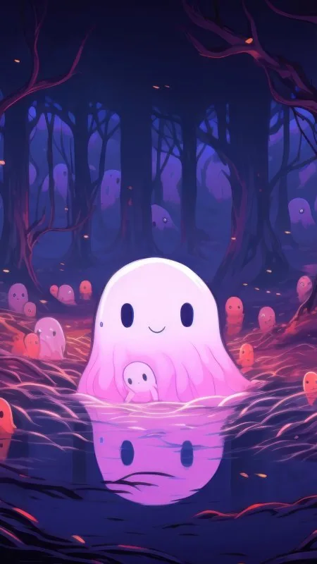 Cute Ghost Forest Halloween Phone Wallpaper