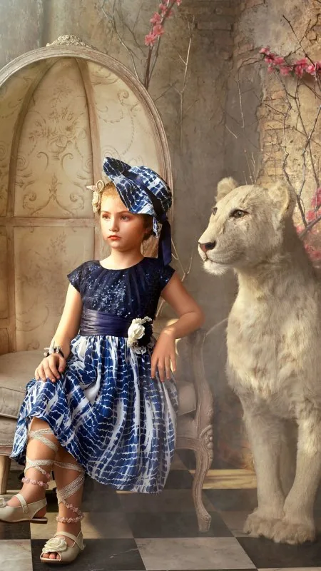 Girl Beside White Lioness Cute Wallpaper
