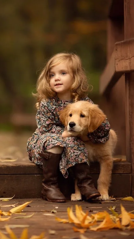 Girl Hugging Retriever Puppy Cute Wallpaper