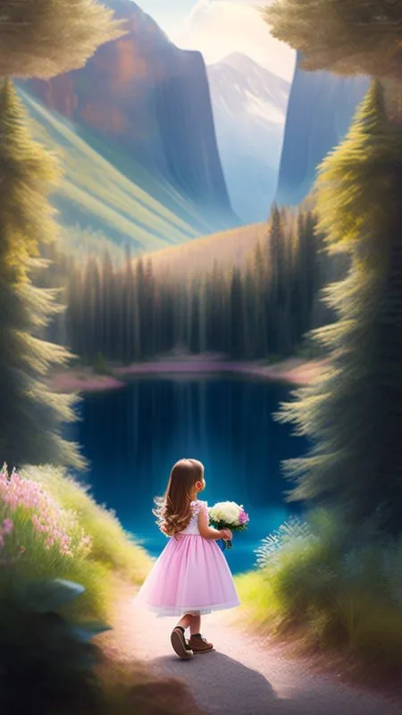 Girl With Bouquet Lakeside Cute Wallpaper