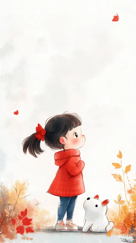 Cute Girl With Dog Painting Wallpaper