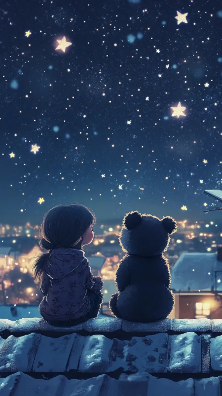 Cute Girl With Teddy Art HD Wallpaper