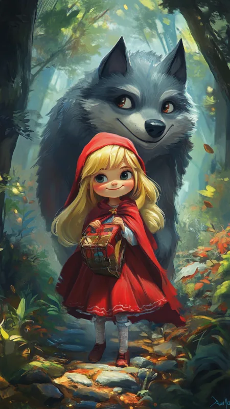 Cute Girl With Wolf Wallpaper