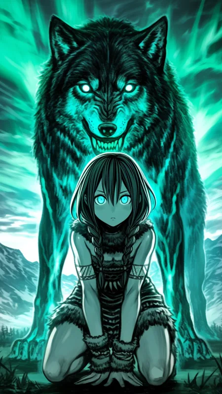 Cute Girl With Wolf Phone Wallpaper