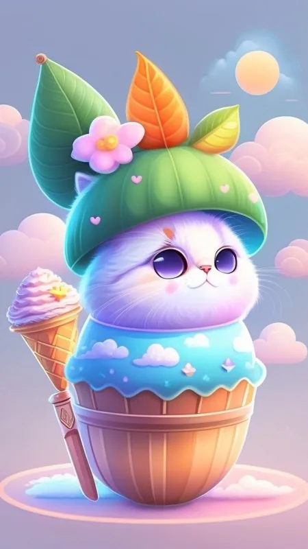 Kitten Cupcake Ice Cream Cute Wallpaper