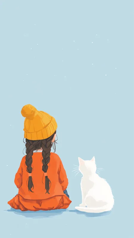 Little Girl A White Cat HD Cute Wallpaper