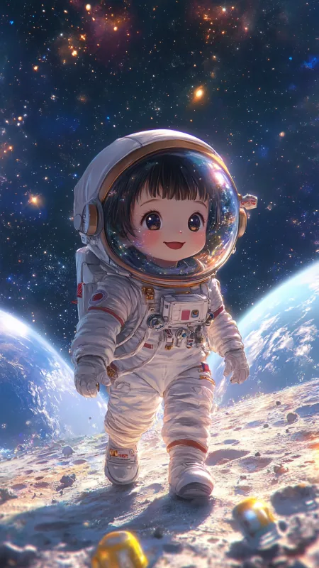 Cute Little Girl Astronaut Phone Wallpaper