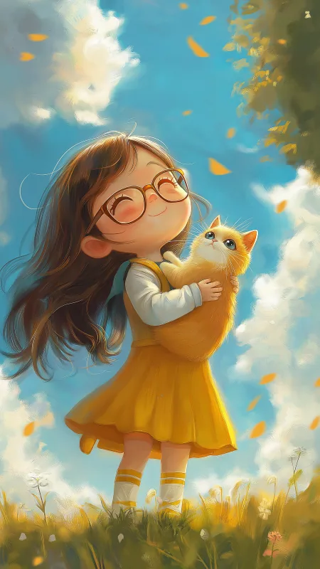 Little Girl Holding A Cat Cute Wallpaper