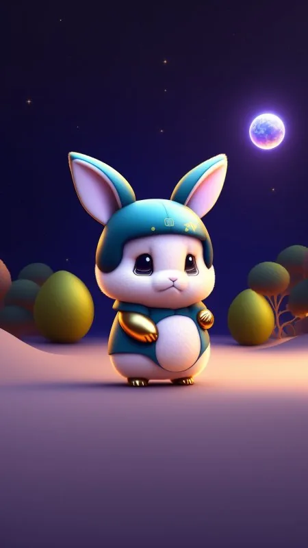 Moonlit Bunny Golden Egg Cute Wallpaper