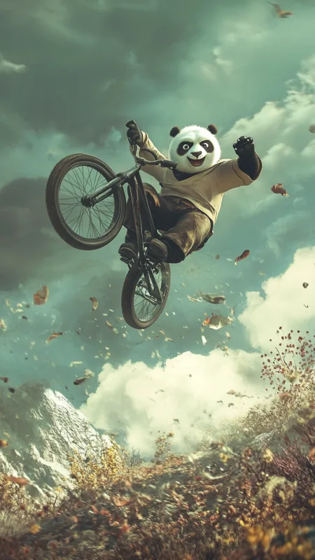 Panda Falling Riding Bicycle Cute Wallpaper