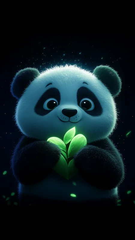 Cute Panda Hugging Glowing Bamboo Wallpaper