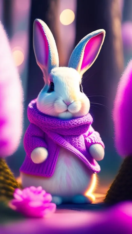 Rabbit In Purple Sweater Cute Wallpaper