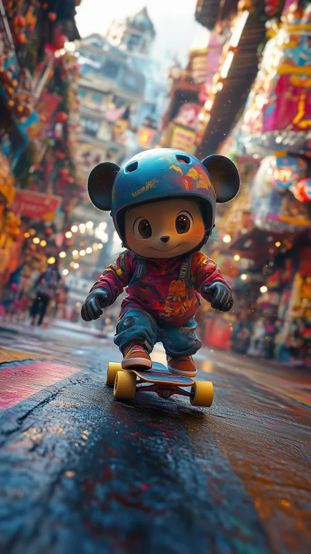 Skateboarding Mouse In Helmet Cute Wallpaper