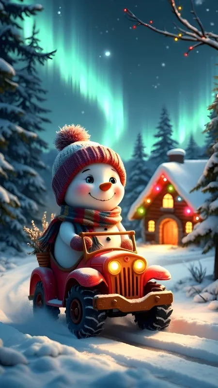 Cute Snowman Hat Scarf Carsn Wallpaper