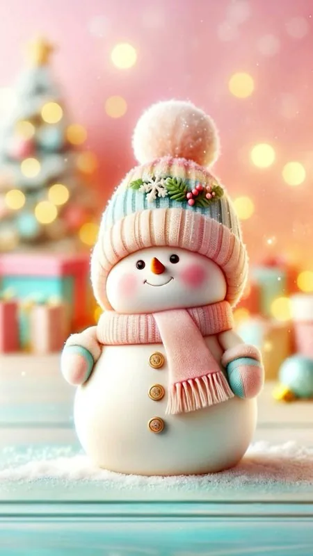 Cute Snowman Hat Scarf Pink Wallpaper