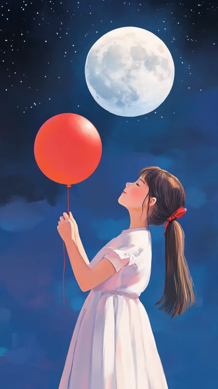 Cute Thai Girl Holding Red Balooon Phone Wallpaper