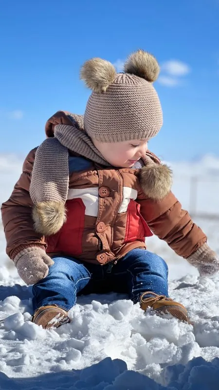 Toddler Digging In Snow Cute Wallpaper