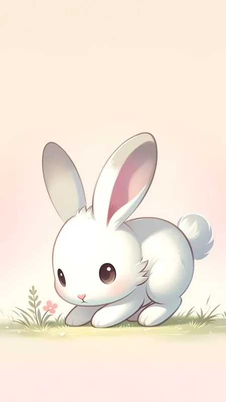 Cute White Bunny Beige Wallpaper