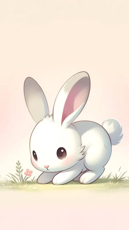 Cute White Bunny Illustration Wallpaper