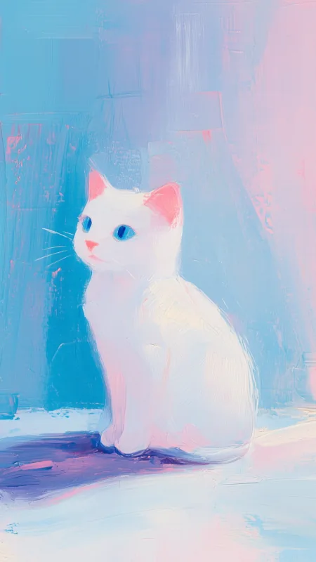 White Cat Art Cute Wallpaper