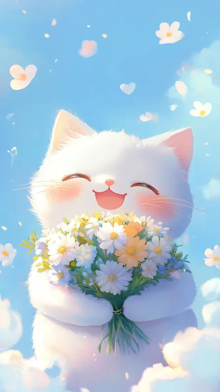 White Super Cute Cat Phone Wallpaper