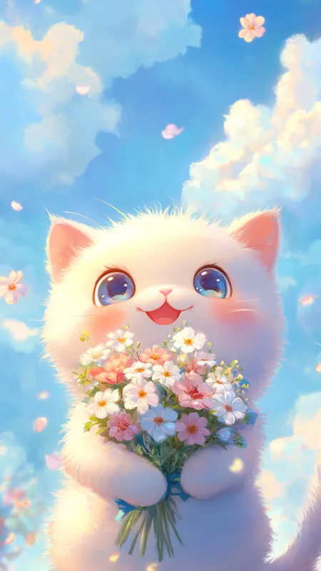 White Super Cute Cat Phone Wallpaper