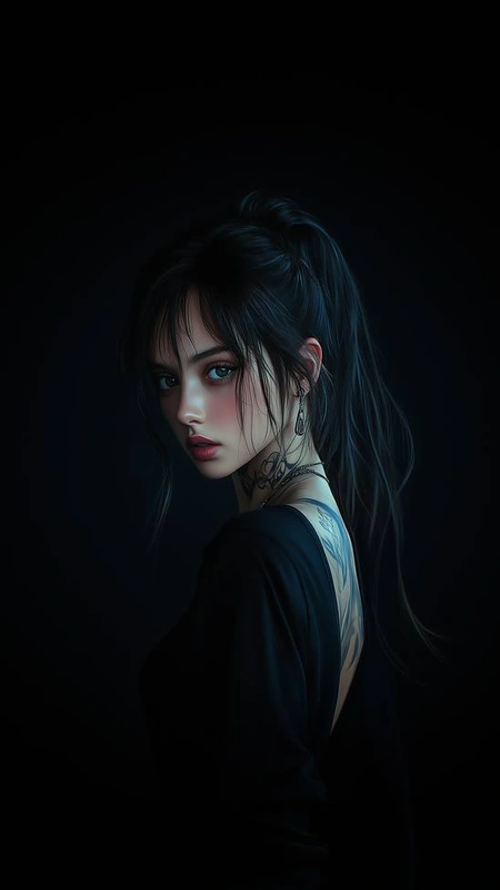 Dark Girl Portrait Black Wallpaper