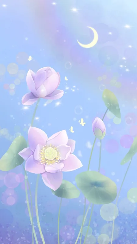 Aesthetic Flower And Moon HD Wallpaper