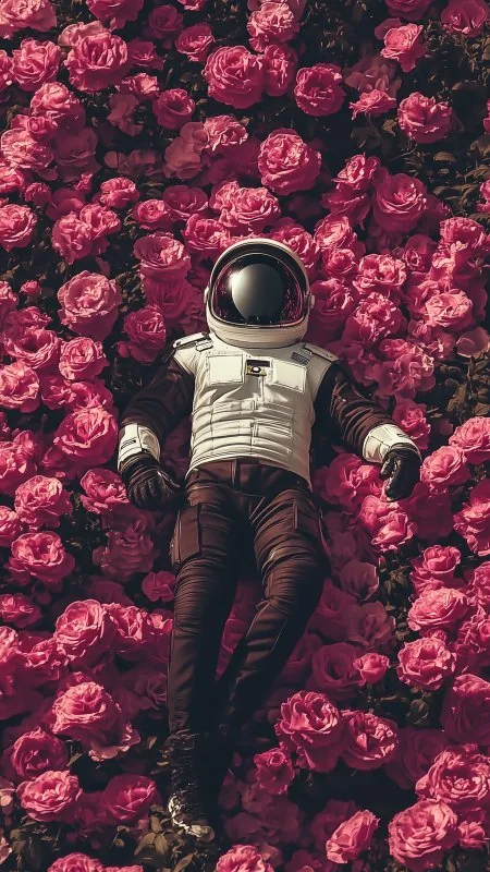 Astronaut Roses Flowers Pink Wallpaper