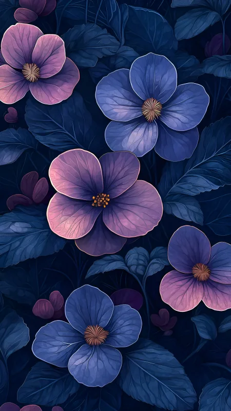 Flowers Blue Purple Phone Wallpaper