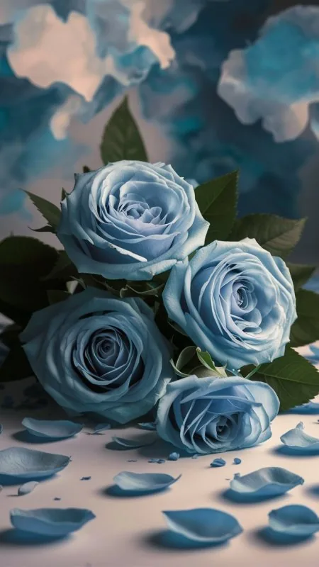Blue Roses Fallen Petals Flowers Wallpaper