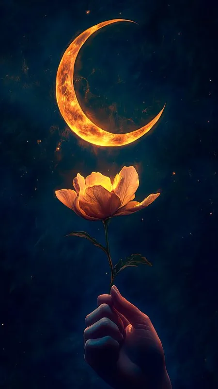 Flower Hand Moon Night Wallpaper