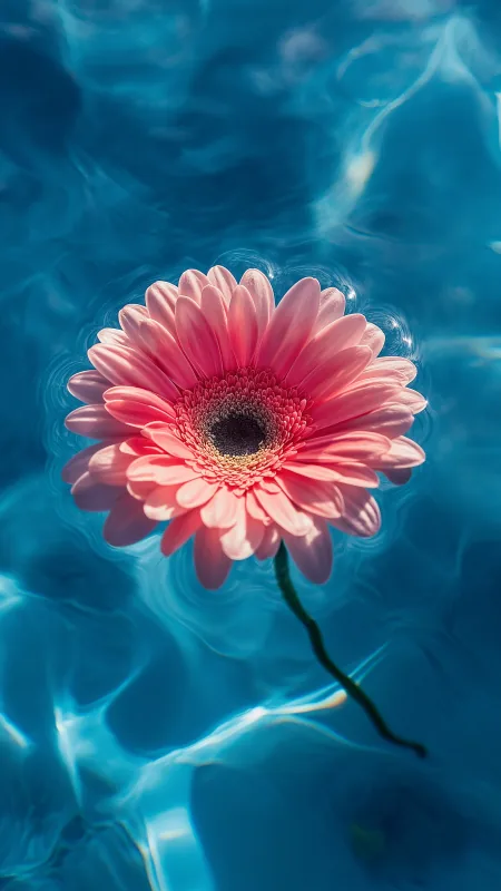 Flowers In Blue Water Wallpaper