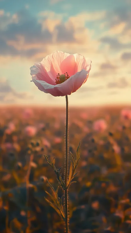 Lone Pink Poppy Sunset Flowers Wallpaper