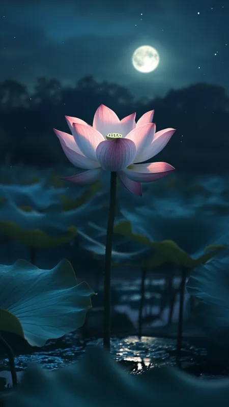 Lotus Moonlight Real Pink Flowers Wallpaper