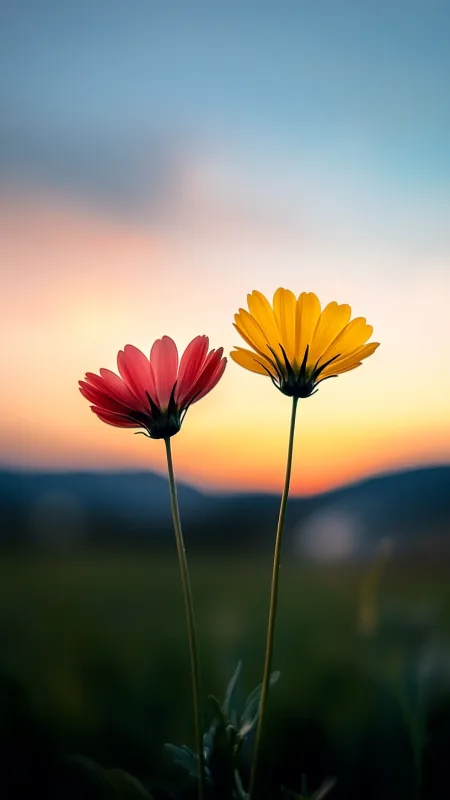 Minimalist Two Colorful Flowers HD Wallpaper