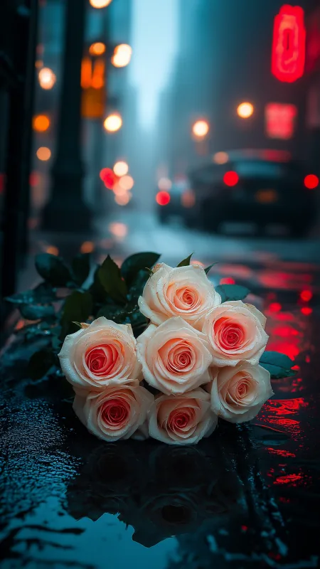 Night Street Flowers Bouquet Phone Wallpaper
