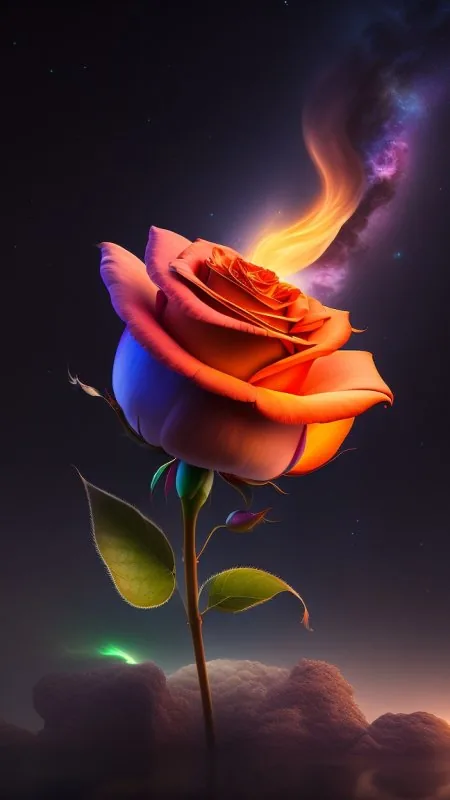 Orange Rose Nebula Sky Flowers Wallpaper