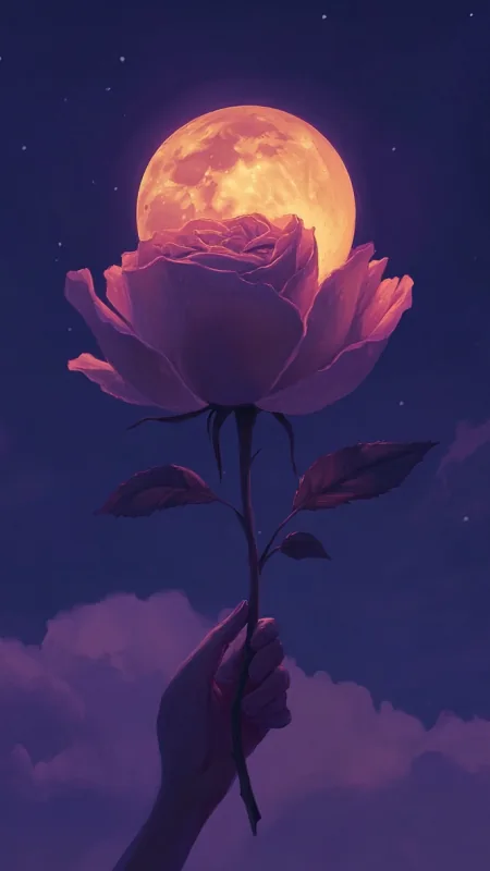 Oversized Rose With The Moon HD Flowers Wallpaper