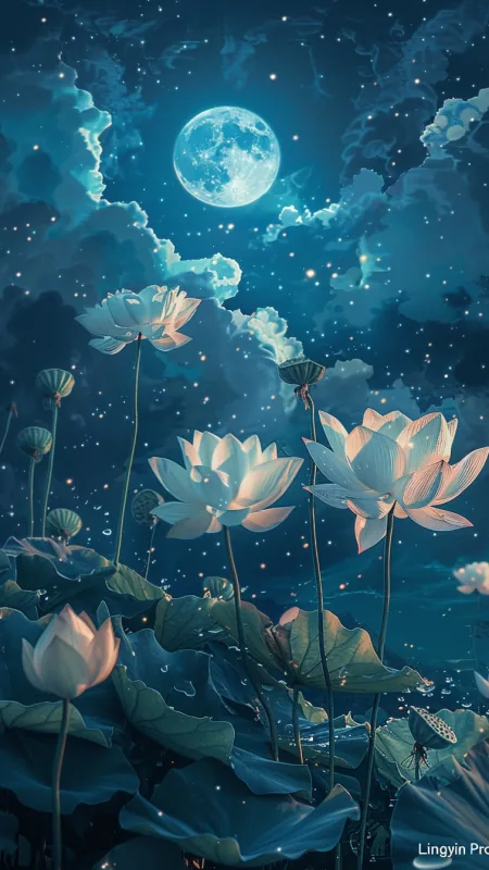 Painting Of Lotus Flowers Blooming Phone Wallpaper