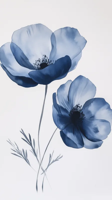 Painting Of Two Blue Flowers Wallpaper