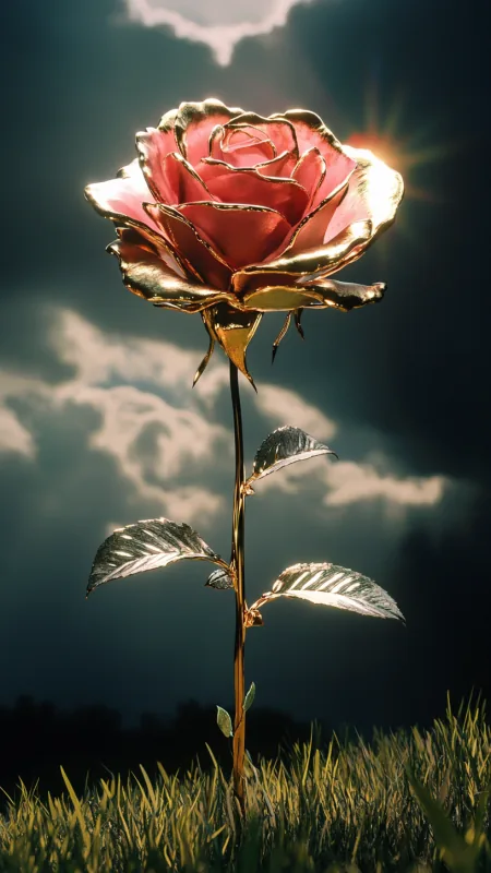 Rose Made Of Gold Metal Flowers Wallpaper