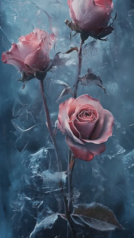Roses Ice Frost Flowers Phone Wallpaper