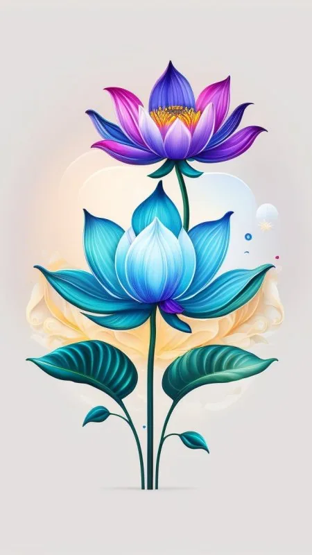 Stylized Twin Lotus Art Flowers Wallpaper
