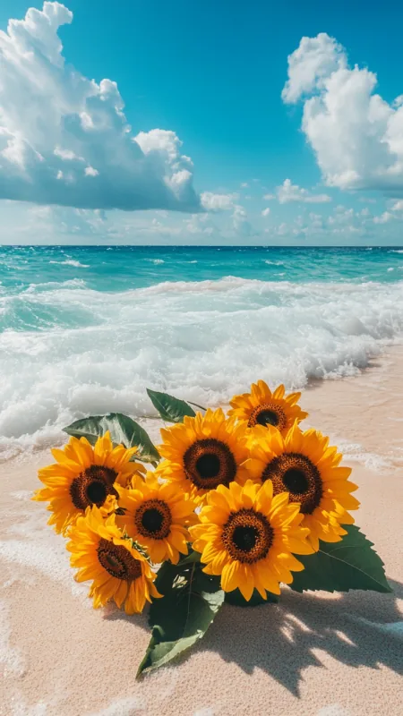 Sunflower Bouquet Ocean Flowers Wallpaper